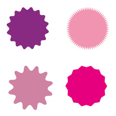 Set of starburst, sunburst badges, labels, stickers. Different shades of pink, violet, purple color.