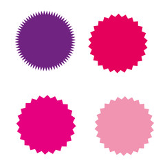 Set of starburst, sunburst badges, labels, stickers. Different shades of pink, violet, purple color.