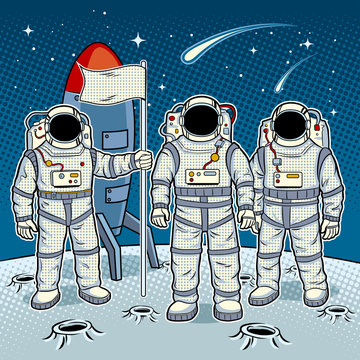 Tintamarresque astronauts on moon pop art vector