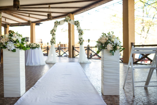 Wedding ceremony decorations on the terrace