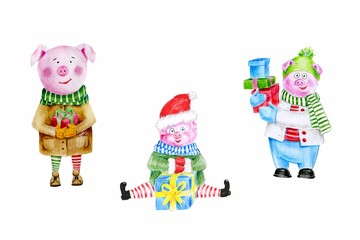 Set of cute piggy. Symbol of the year 2019. it can be used as a poster, Christmas card, invitation and t-shirt printing.