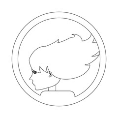 decorative circular frame with profile woman icon over white background, vector illustration