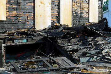 Abandoned house completely consumed by fire is burnt to the ground after fire