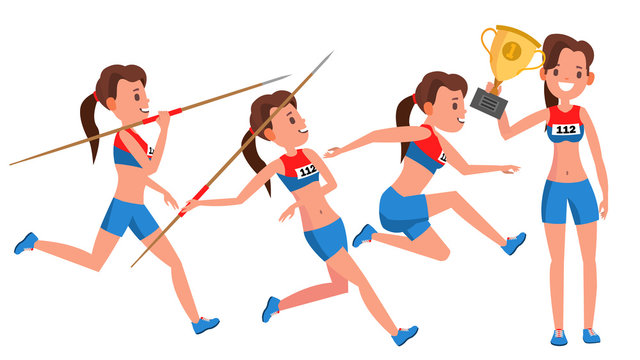 Athletics Young Woman Player Vector. Sport Concept. Jogging Race. Sportswear. Individual Sport. Girl Athlete . Flat Cartoon Illustration