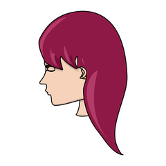 woman profile with long hair over white background, vector illustration