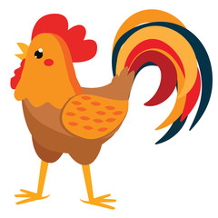 Cute rooster. Cartoon farm cock isolated on white