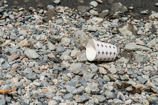 Used paper coffee mug dumped on the costal strip