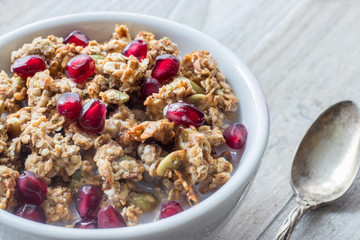 Granola Bowl with Pomegranate Seeds