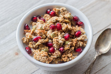 Granola Bowl with Pomegranate Seeds