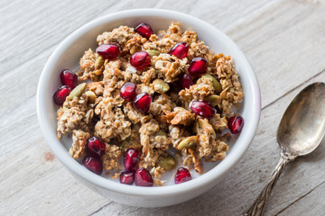 Granola Bowl with Pomegranate Seeds