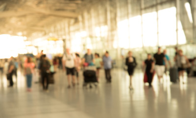blurred image of many passenger movement in the terminal airport  for background
