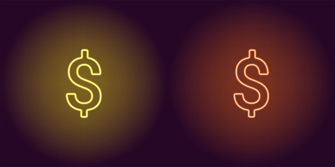 Neon icon of Yellow and Orange Dollar