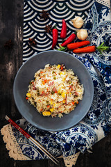 Cantonese fried basmati rice with ham and eggs