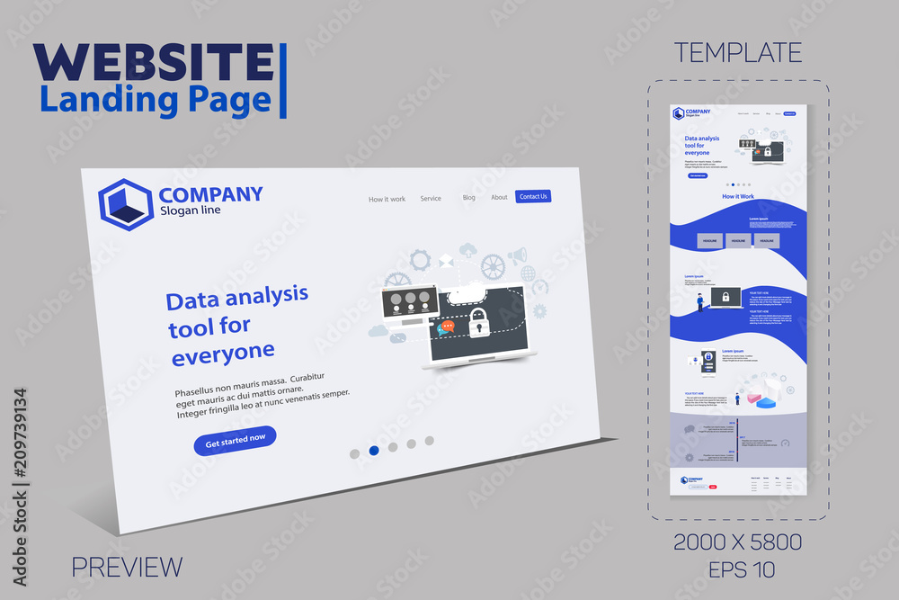 Wall mural new trendy website landing page vector theme template design