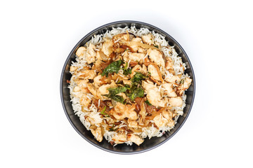 Homemade Chinese fried rice with vegetables and fried eggs