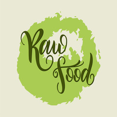 Organic food labels with hand drawn lettering. Raw food. Healthy stickers. Design for print. Vector illustration.