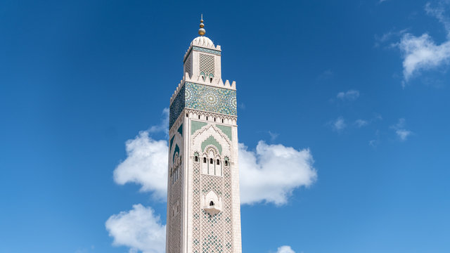 The minarette of the Hassan II Mosque in Casablanca, Morocco.
