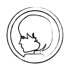 circular frame with avatar woman profile over white background, vector illustration