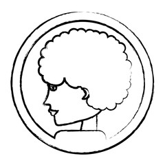 circular frame with avatar woman profile over white background, vector illustration