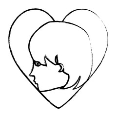 avatar woman profile over heart and white background, vector illustration