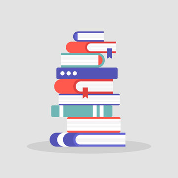 A pile of books. Literature. Reading. Knowledge. Education. University. Library. Flat editable vector illustration, clip art