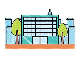 city building and trees over city urban landscape and white background, colorful design. vector illustration