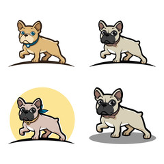 Fototapeta premium French Bulldog Cartoon Mascot Bundle Set