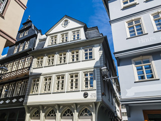 Die neue Altstadt von Frankfurt am Römer, mit dem Hühnermarkrt, dem Haus zur goldenen Waage, dem Roten Haus und dem Krönungsweg, Frankfurt am Main, Hessen, Deutschland