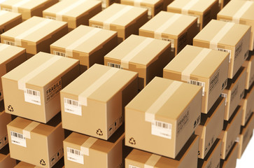 Cardboard Package and Label,3d cardboard boxes float in the air,The concept of express logistics.