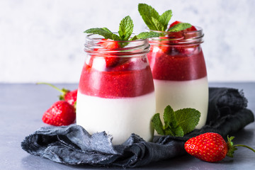 Panna cotta with strawberry.
