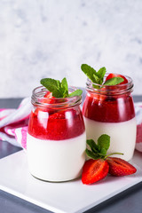 Panna cotta with strawberry.