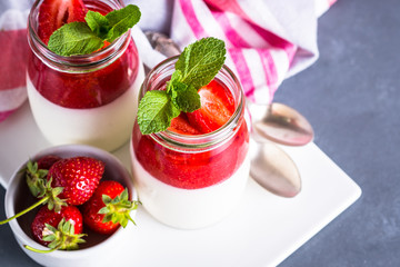 Panna cotta with strawberry.