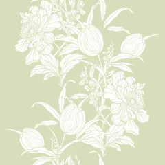 Seamless pattern with flowers poppy and tulips