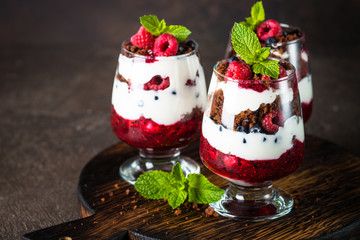 Layered dessert in a jar.