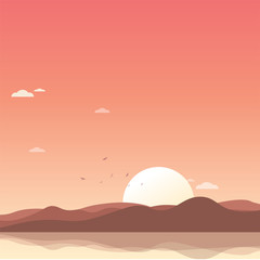 Fototapeta na wymiar Landscape Sunset Background Vector Illustration