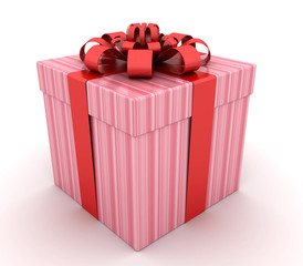Pink gift box with red ribbon