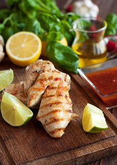 Barbecued chicken fillet with spicy sauce
