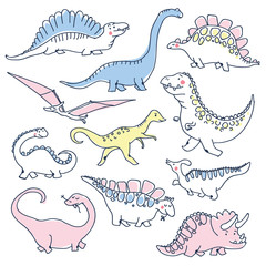 Cute dinosaurs doodles set © tanya
