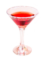 Red cocktail with decorated with sugar on a white background