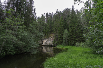 Fototapeta na wymiar Outcrops of Taevaskoda on the Ahja river, Estonia Polva