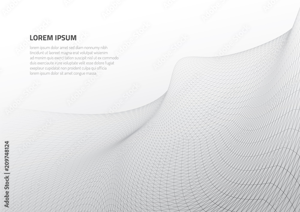 Poster abstract 3d surface. distortion of space and matter. modern technology for designing volume objects.