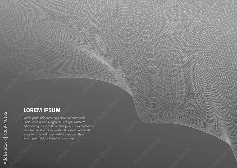 Poster abstract 3d surface. distortion of space and matter. modern technology for designing volume objects.