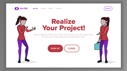 Business Solution Landing Page Concept Vector. Line. Investment Webpage. Commercial Template Illustration