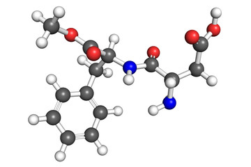Aspartame molecule, ball-and-stick model. 