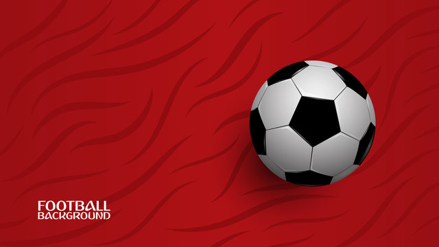 Realistic football on red background, football championship cup, abstract background, vector illustration