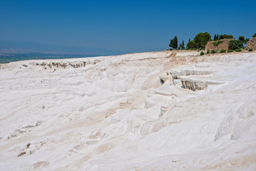 Panoramic view of Pammukale near modern city Denizli, Turkey. One of famous tourists place in Turkey.
