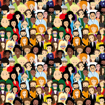 Seamless pattern with lots of diverse people.