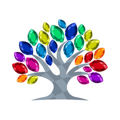 icon illustration with colorful gemstone tree concept