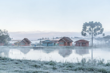 Geada cobre os campos da Serra Catarinense