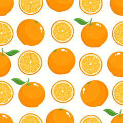 Vector pattern with cartoon oranges isolated on white.